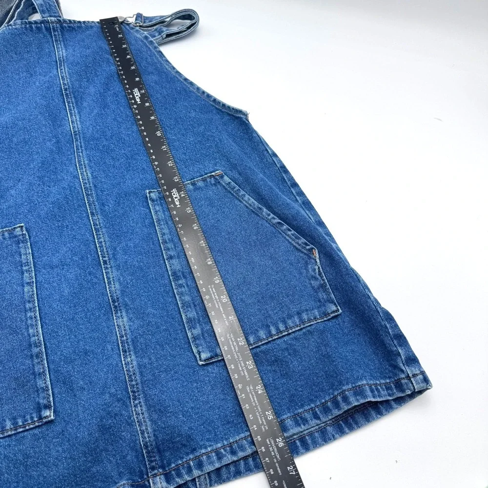 TOPSHOP MOTO Women's 8 Blue Jean Denim‎ Pinafore Overall Mini Dress Pockets